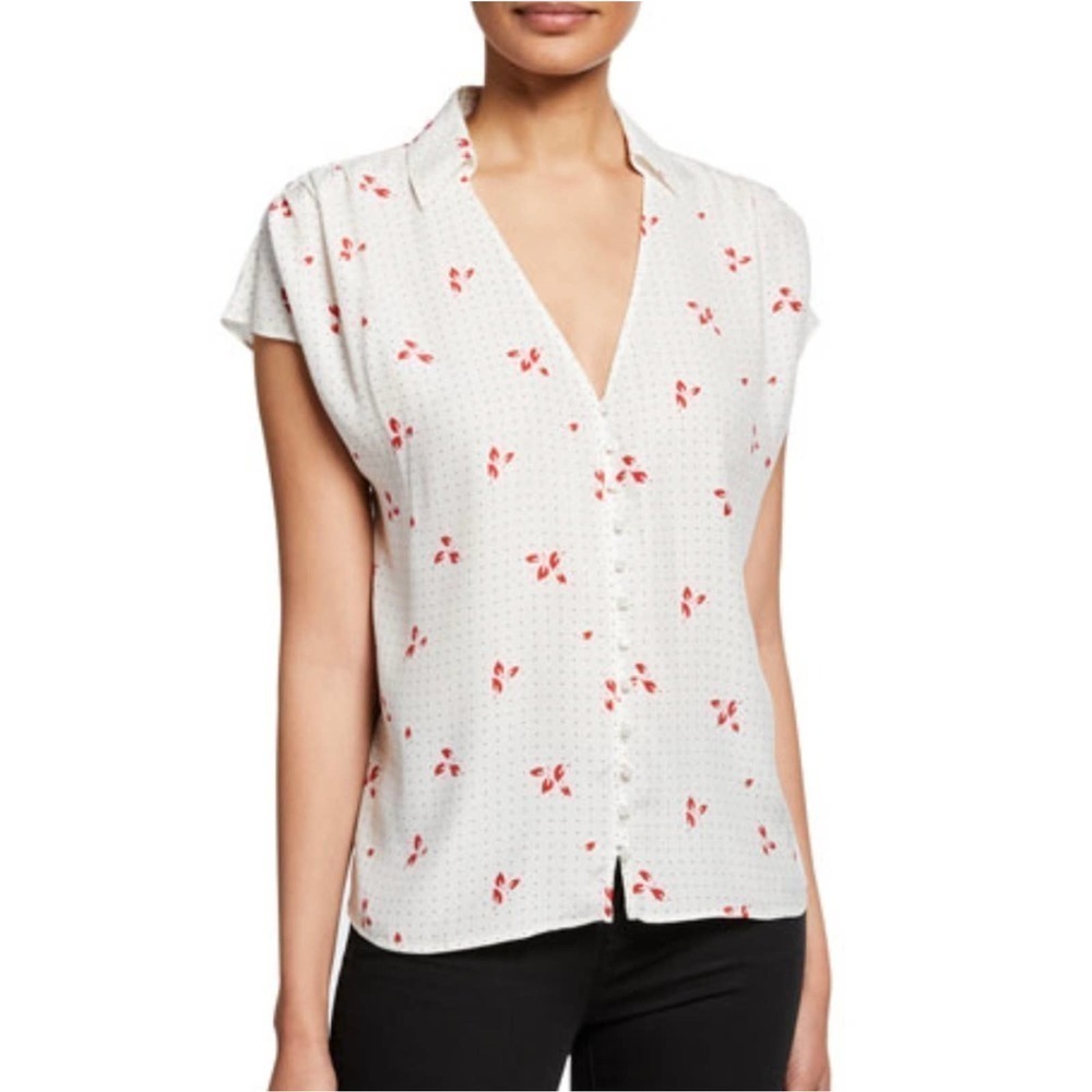 Equipment Alloura V-Neck Cap-Sleeve Silk Blouse
